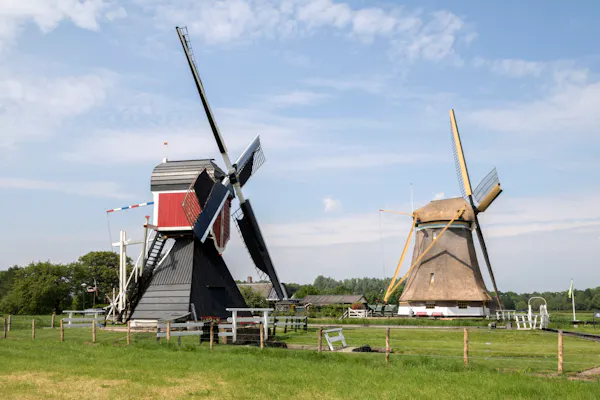 Molens van de Polder Buitenweg en Westbroek naast elkaar