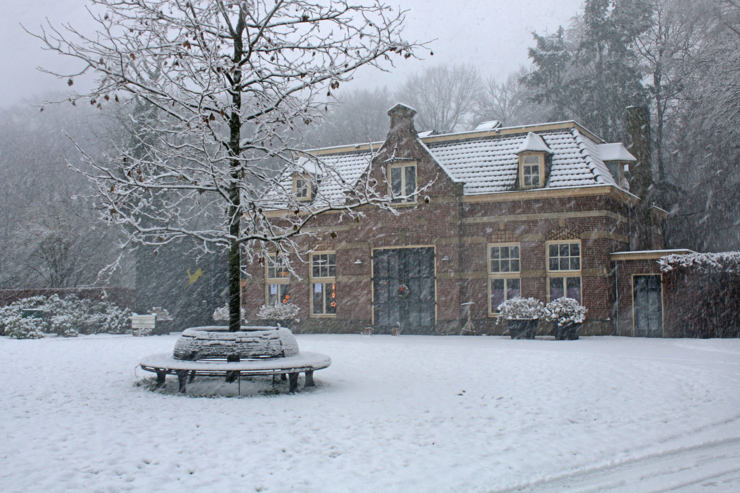 Koetshuis in de sneeuw