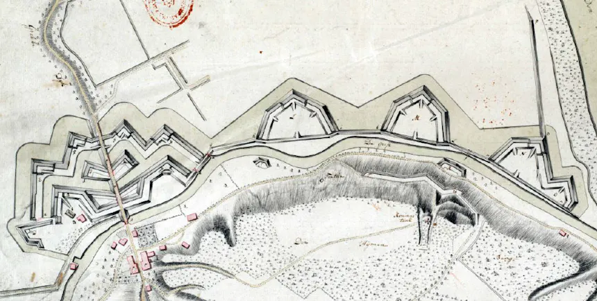 Hoornwerk met bastions in 1785 (Nationaal Archief, Oorlog Plans van Vestingen)