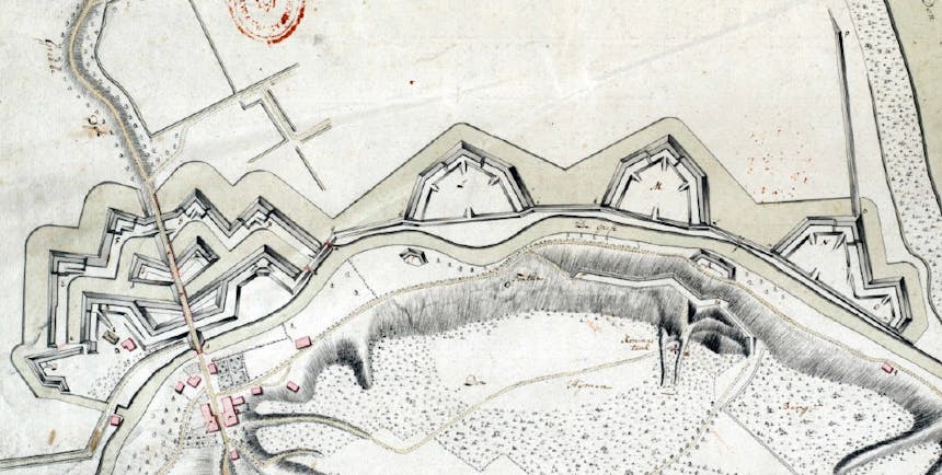 Hoornwerk met bastions in 1785 (Nationaal Archief, Oorlog Plans van Vestingen)