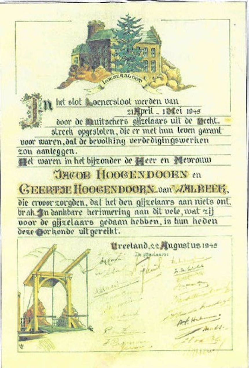 Oorkonde gegijzelden Kasteel Loenersloot
