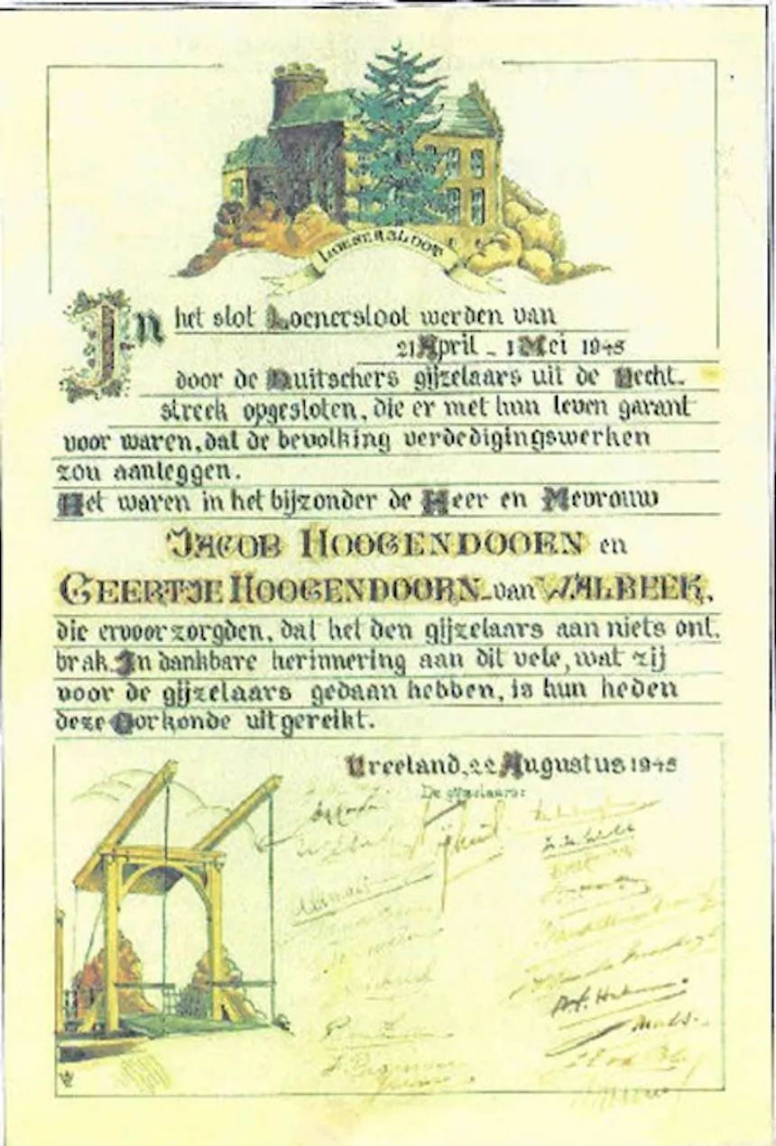 Oorkonde gegijzelden Kasteel Loenersloot