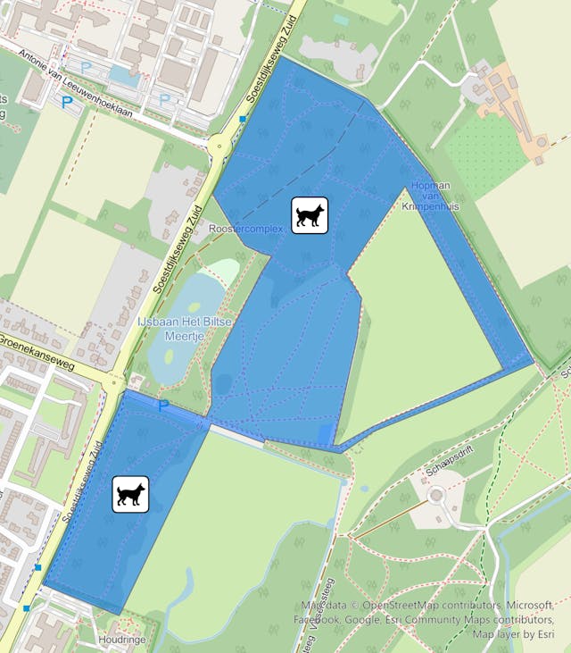Losloopgebieden naast het Biltsche Meertje